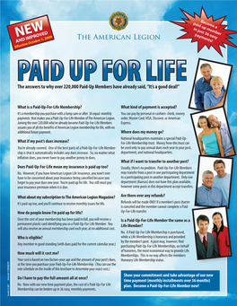 PUFL Membership, Providing the Member’S Post Is in a Department That Participates in the National Paid-Up-For-Life (PUFL) Membership Plan