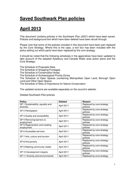 Saved Southwark Plan Policies April 2013