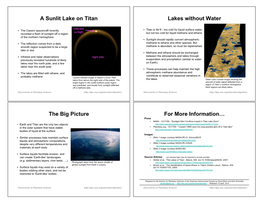 A Sunlit Lake on Titan Lakes Without Water the Big Picture for More