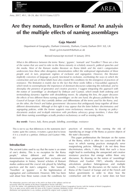 Are They Nomads, Travellers Or Roma? an Analysis of the Multiple Effects of Naming Assemblages