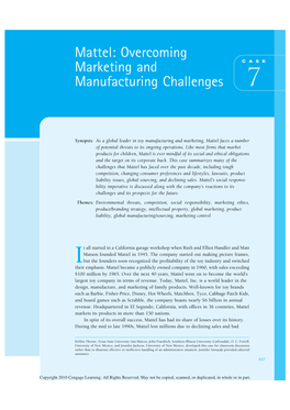 Mattel: Overcoming Marketing and CASE Manufacturing Challenges 7