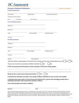 Change of Address Notification (BC Assessment)