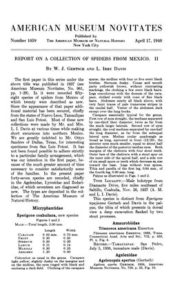 AMERICAN MUSEUM NOVITATES Published by Number 1059 the AMERICAN MUSEUM of NATURAL HISTORY April 17, 1940 New York City