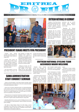 Eritrea Profile, Saturday, February 24, 2018 Vol 24