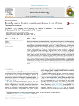 Terminalia Catappa Chemical Composition, in Vitro and in Vivo Effects on Haemonchus Contortus