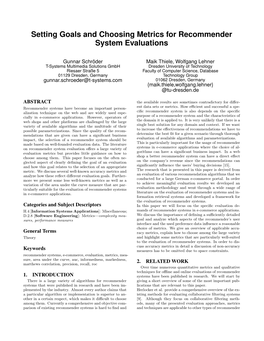 Setting Goals and Choosing Metrics for Recommender System Evaluations