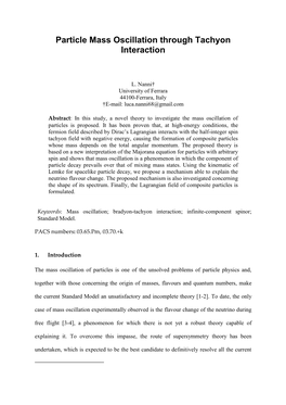 Particle Mass Oscillation Through Tachyon Interaction