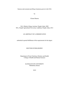 Sensory and Consumer Profiling of Potatoes Grown in the USA By