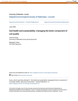 Soil Health and Sustainability: Managing the Biotic Component of Soil Quality