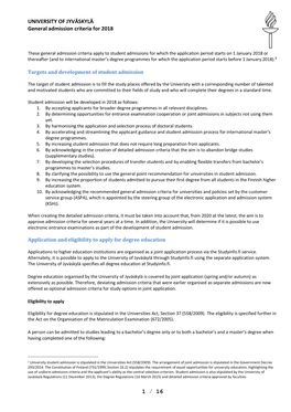 UNIVERSITY of JYVÄSKYLÄ General Admission Criteria for 2018