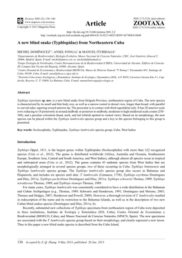 A New Blind Snake (Typhlopidae) from Northeastern Cuba