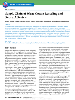 Supply Chain of Waste Cotton Recycling and Reuse: a Review