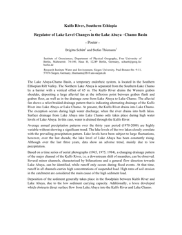 Kulfo River, Southern Ethiopia - Regulator of Lake Level Changes in the Lake Abaya –Chamo Basin