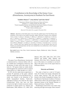 Contribution to the Knowledge of the Genus Usnea (Parmeliaceae, Ascomycota) in Southern Far East Russia