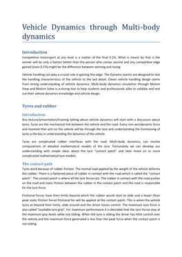 Vehicle Dynamics Through Multi-Body Dynamics