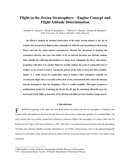 Flight in the Jovian Stratosphere. Engine Concept and Flight Altitude