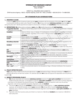 Vpi® Standard Plan–Coverage Form 1. Insuring