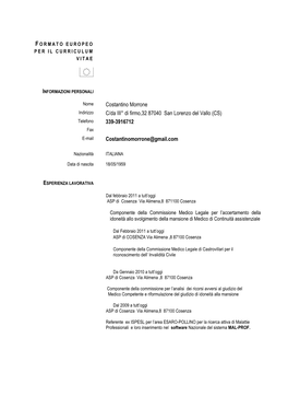 Costantino Morrone C/Da III° Di Firmo,32 87040 San Lorenzo Del Vallo