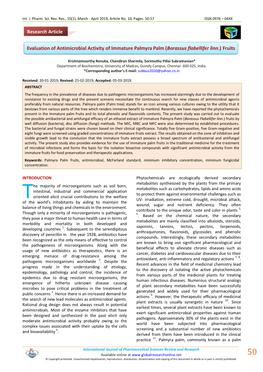 Evaluation of Antimicrobial Activity of Immature Palmyra Palm (Borassus Flabellifer Linn.) Fruits