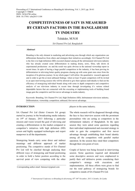COMPETITIVENESS of SATV IS MEASURED by CERTAIN FACTORS in the BANGLADESHI TV INDUSTRY Talukder, M.N.H