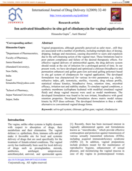 Ion Activated Bioadhesive in Situ Gel of Clindamycin for Vaginal Application