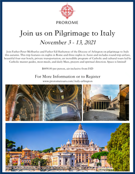 Join Us on Pilgrimage to Italy November 3 - 13, 2021