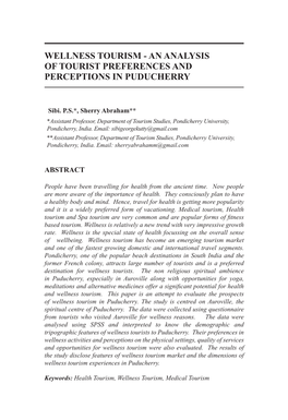 Wellness Tourism - an Analysis of Tourist Preferences and Perceptions in Puducherry