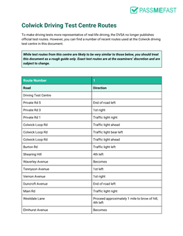 Colwick Driving Test Centre Routes