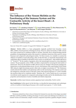 The Influence of Bee Venom Melittin on the Functioning of the Immune