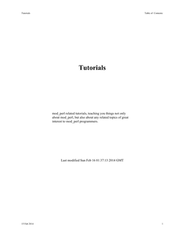 Tutorials Table of Contents