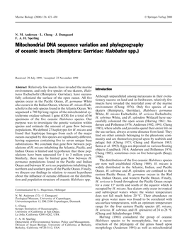 Mitochondrial DNA Sequence Variation and Phylogeography of Oceanic Insects (Hemiptera: Gerridae: Halobates Spp.)