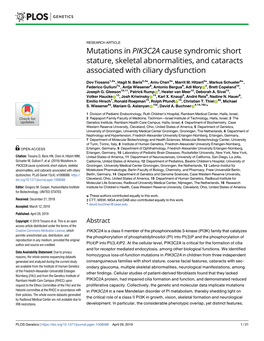 Mutations in PIK3C2A Cause Syndromic Short Stature, Skeletal Abnormalities, and Cataracts Associated with Ciliary Dysfunction