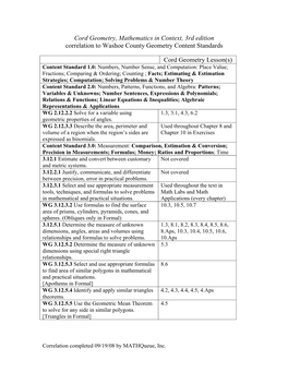 Cord Geometry, Mathematics in Context, 3Rd Edition Correlation to Washoe County Geometry Content Standards