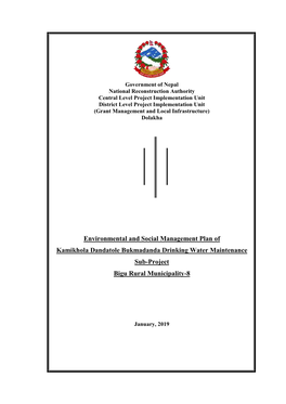 Environmental and Social Management Plan of Kamikhola Dandatole Bukmadanda Drinking Water Maintenance Sub-Project Bigu Rural Municipality-8