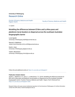 Modelling the Differences Between El Nino and La Nina Years and Planktonic Larval Duration on Dispersal Across the Southeast Australian Biogeographic Barrier