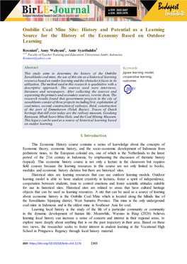 Ombilin Coal Mine Site: History and Potential As a Learning Source for the History of the Economy Based on Outdoor Learning