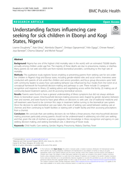 Understanding Factors Influencing Care Seeking for Sick Children In