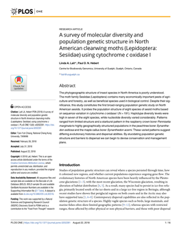 A Survey of Molecular Diversity and Population Genetic Structure in North American Clearwing Moths (Lepidoptera: Sesiidae) Using Cytochrome C Oxidase I