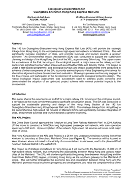 Ecological Considerations for Hong Kong Express Rail Link