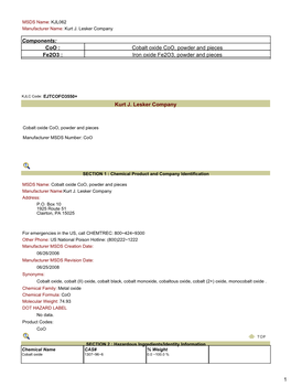 Cobalt Oxide Coo, Powder and Pieces Fe2o3 : Iron Oxide Fe2o3, Powder and Pieces