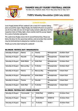 TVRFU Weekly Newsletter (29Th July 2020)