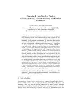 Domain-Driven Service Design Context Modeling, Model Refactoring and Contract Generation