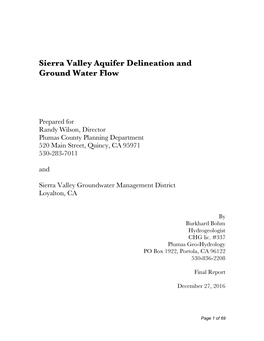 Sierra Valley Aquifer Delineation and Ground Water Flow