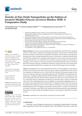 Toxicity of Zinc Oxide Nanoparticles on the Embryo of Javanese Medaka (Oryzias Javanicus Bleeker, 1854): a Comparative Study