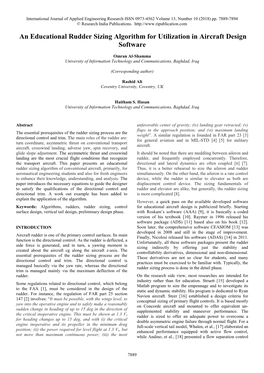 An Educational Rudder Sizing Algorithm for Utilization in Aircraft Design Software