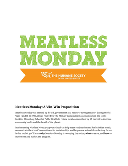 Meatless Monday: a Win-Win Proposition