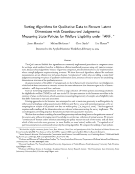 Sorting Algorithms for Qualitative Data to Recover Latent Dimensions with Crowdsourced Judgments: Measuring State Policies for Welfare Eligibility Under TANF