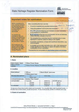 State Heritage Register Nomination Form for Ultimo Powerhouse