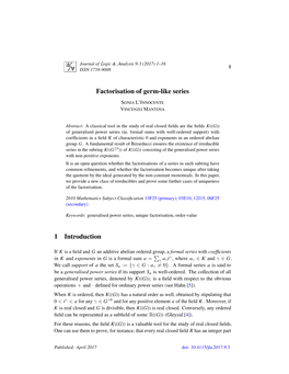 Factorisation of Germ-Like Series 1 Introduction