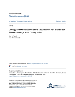 Geology and Mineralization of the Southeastern Part of the Black Pine Mountains, Cassia County, Idaho